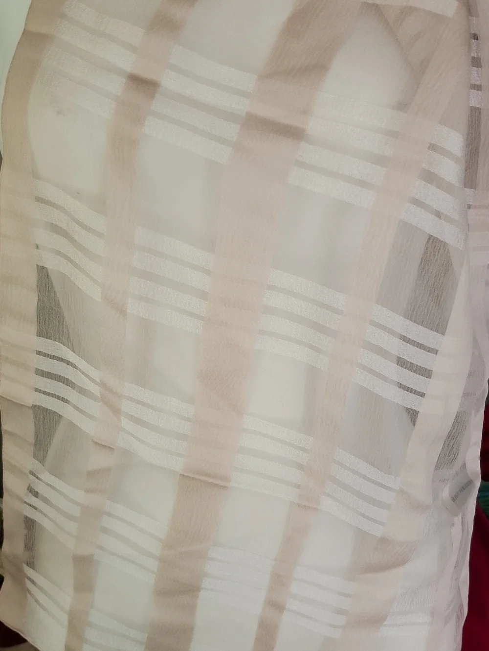 Silk Sheer Beige Plaid Scarf 15x60 Inches